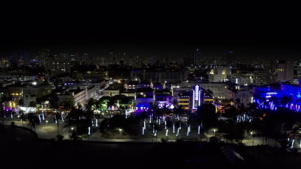 Miami Beach neon lights 4k aerial