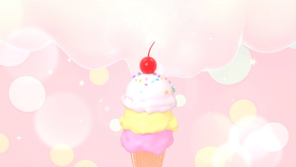 Pastel Scoops Of Ice Cream With Cherry