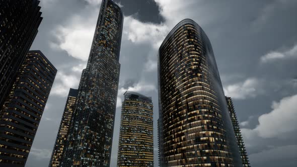 Glass Skyscrpaer Office Buildings with Dark Sky alt