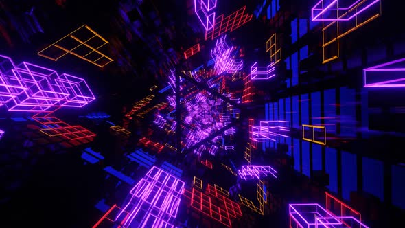 Vj Laos Crazy Rotation Of A Neon Sparkling Tunnel With Flashing Triangles Flying By 02