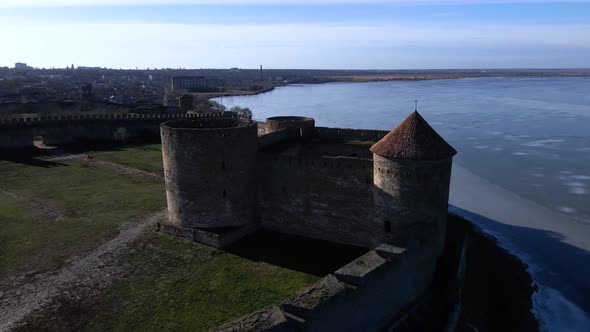 Aerial view of the Akkerman fortress in Belgorod-Dniester, Ukraine in winter