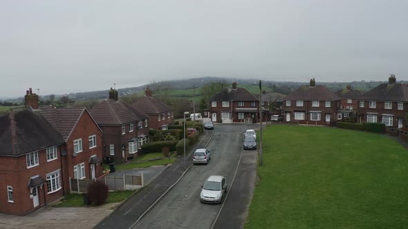 Aerial view, footage of a council housing estate in Kidsgrove Stoke on Trent, flats, homes for the e