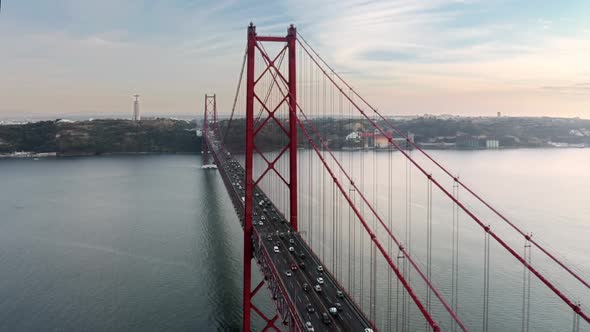 Drone Footage of Heavy Traffic Across the Bridge