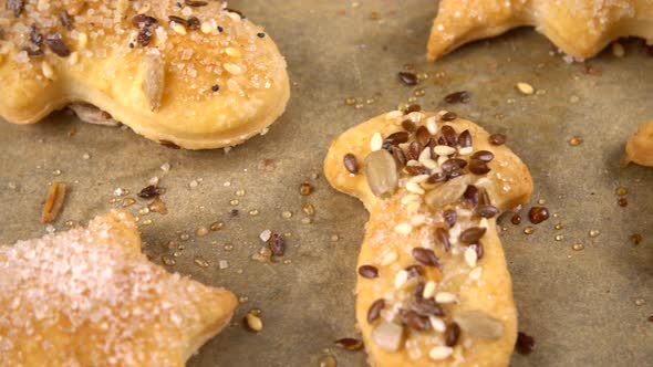 The process of making cookies from shortbread dough.