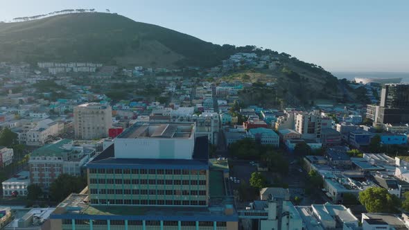 Fly Over Tall Buildings and Heading Towards Residential Bo Kaap Borough