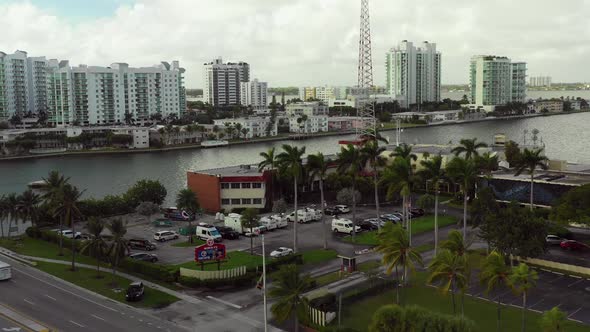 Aerial drone video Miami fox news station