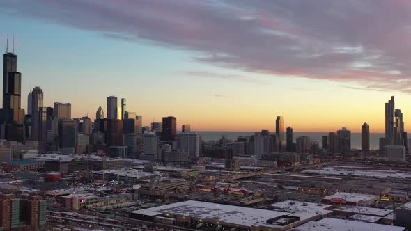 Aerial View of Chicago Cityscape at Sunrise