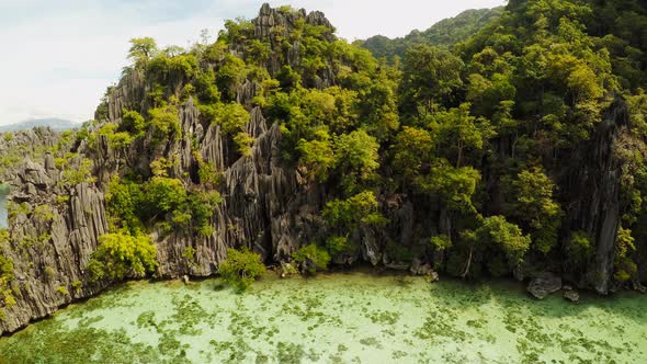 Coron Palawan Philippines Aerial View of Beautiful Twin Lagoon and Limestone Cliffs