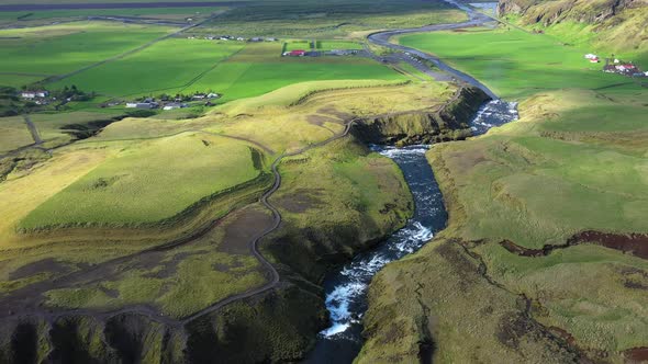 Flying Over Skogar River in Southern Iceland