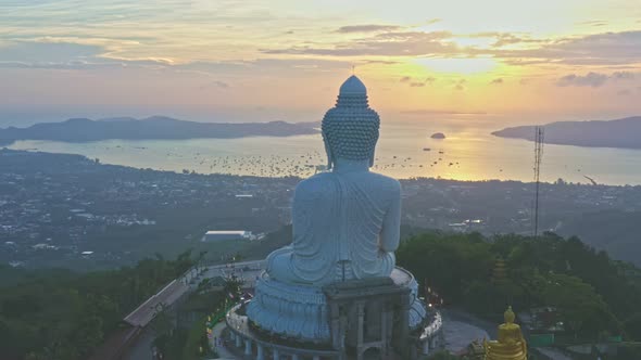 Aerial View Yellow Sunrise At Phuket Big Buddha