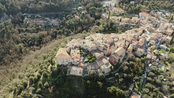 Top view of village in the middle of the forest