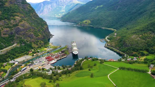 Aurlandsfjord Town Of Flam at Dawn