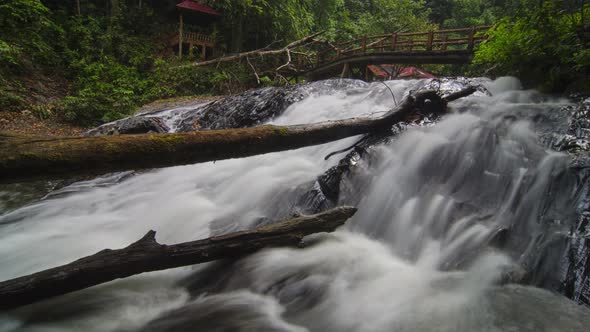 Waterfall at Bukit Hijau, Kedah with bridge.