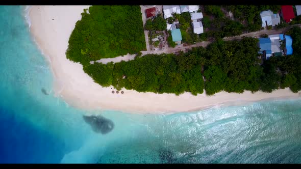 Aerial nature of marine bay beach time by turquoise water with bright sandy background of a dayout n