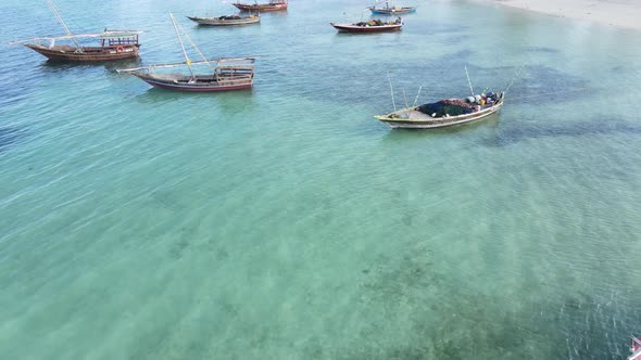 Boats in the Ocean Near the Coast of Zanzibar Tanzania