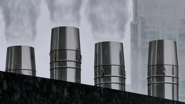 City Winter - Chimney Stack - Heating Smoke