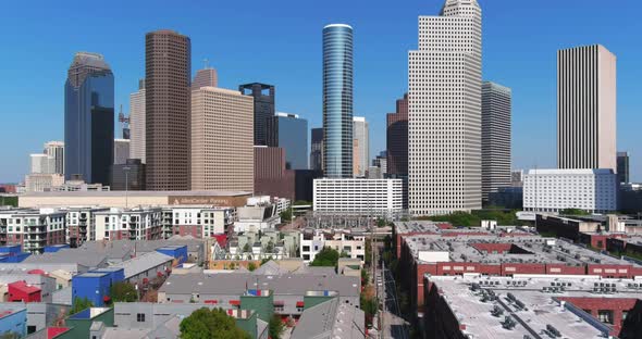 4k aerial of downtown Houston on a sunny day.