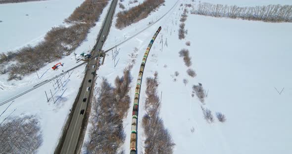 Freight train with tank cars in motion