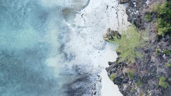 Vertical Video Empty Beach on Zanzibar Island Tanzania Aerial View