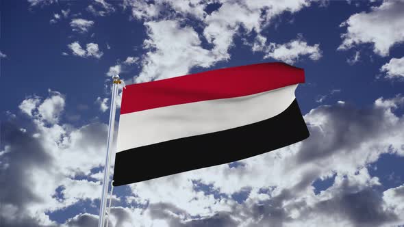 Yemen Flag With Sky 4k