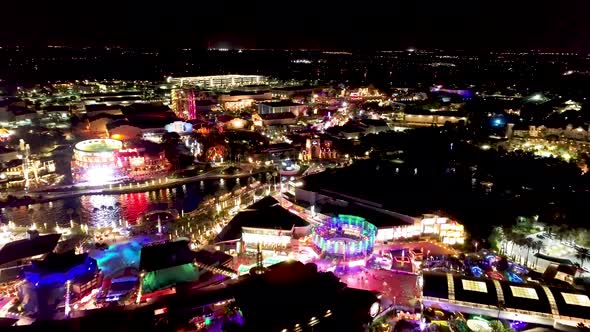 Night landscape of colorful amusement park at Orlando Florida United States.