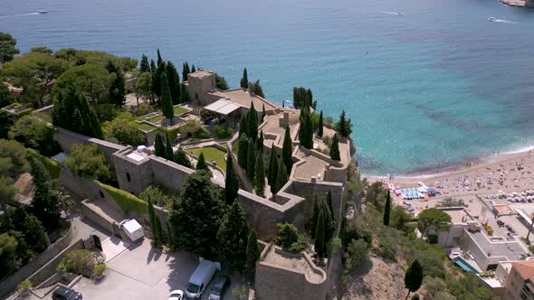 Aerial view of Chateau de Cassis, historic castle in Cassis town in France