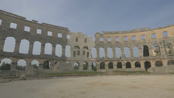 Restored stone wall of a Roman amphitheater