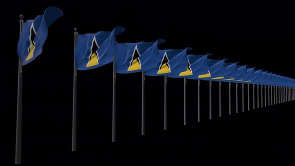 Row Of Saint Lucia Flags With Alpha 4K