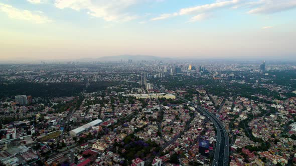 Drone view of mexico city at sunrise
