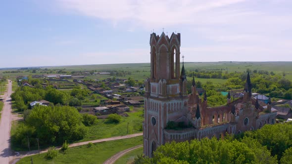 Church of St. Mary in the Neo-gothic Style in the Village of Kamenka, Saratov Region, Russia. The