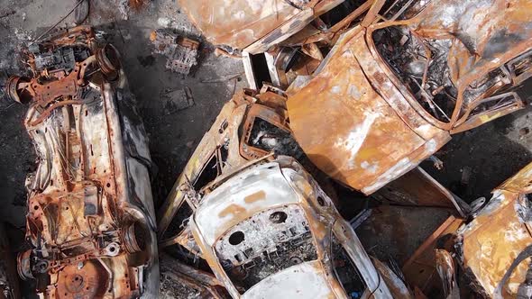 Vertical Video of Destroyed Cars in the City of Irpin Ukraine