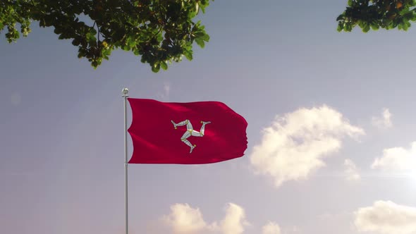 Isle of Man Flag With  Modern City 