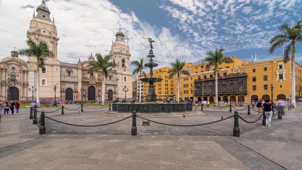 Fountain on The Plaza De Armas Timelapse Hyperlapse Also Known As the Plaza Mayor