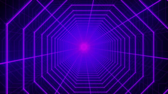 4K Rotating Purple Grid Tunnel Octagon
