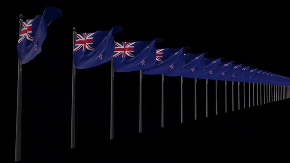 Row Of New Zealand Flags With Alpha 2K