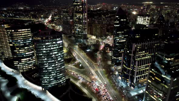 Night scape of downtown Santiago Metropolitan Region of Chile.