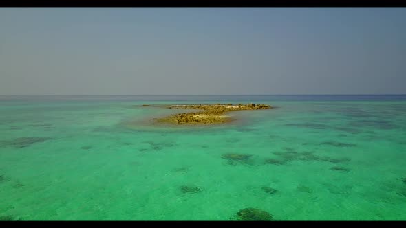 Aerial drone shot tourism of idyllic lagoon beach voyage by blue lagoon and bright sand background o