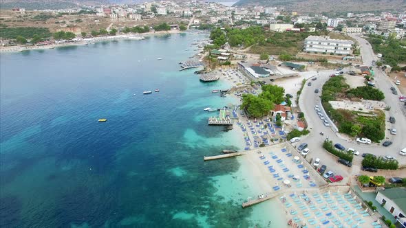 Beach with docks on the mainland of Albania