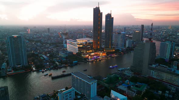 Aerial View of Icon Siam Water Front Building in Downtown Bangkok Thailand