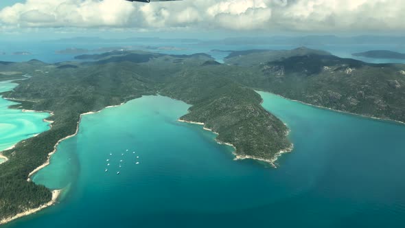 Aerial View of Whitsunday Islands Archipelago From a Flying Airplane