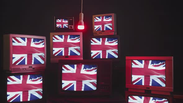 Flag of Great Britain and Retro Television Sets