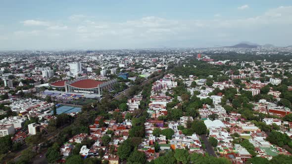 Aerial View Of Alberca Olímpica Francisco Márquez Located In Mexico City. Dolly Forward