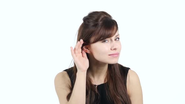 Girl Listening Secret Carefully, White Background