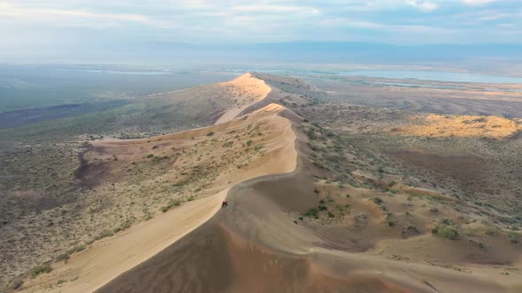 Aerial view of Singing Sand Dune, Kazakhstan