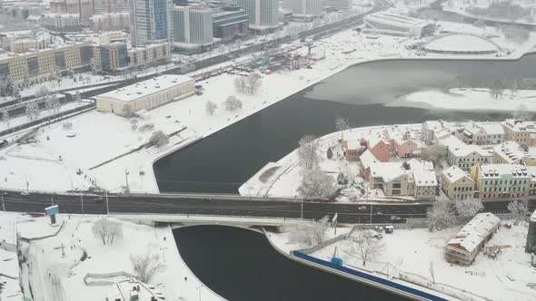 Snowcovered City Center of Minsk From a Height