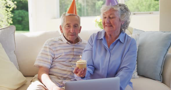 Senior caucasian couple celebrating a birthday