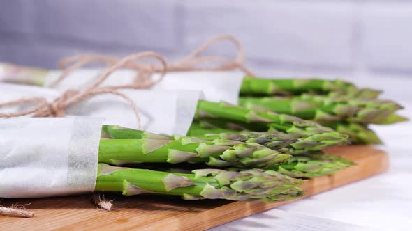 Asparagus Fresh Raw Organic Green Asparagus Sprouts Closeup Healthy Vegetarian Food