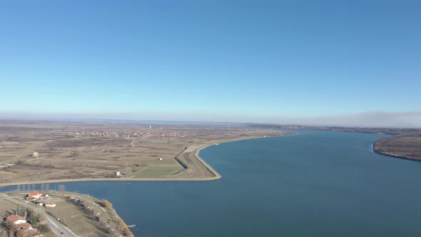 Wide flow of river Danube in Eastern Serbia 4K drone video