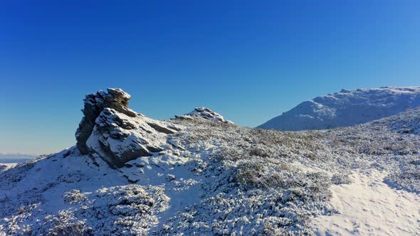 Landscapes of the Carpathian Mountains Covered with Large Stone Ledges in Ukraine Near the Village