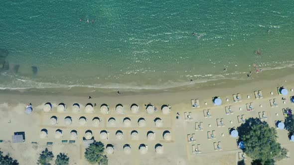 Greece, Kea Tzia island. Aerial drone view of Otzias beach